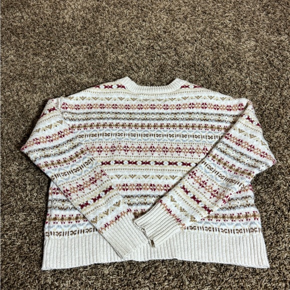 Vintage American Eagle Knit Pullover Sweater Fair Isle Ivory Red Brown Crew Neck - Picture 5 of 6